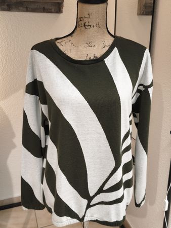Street One Pullover oliv weiss Muster Grösse 40 neuwertig