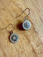 Boho Ohrhänger Mandala Türkis Weiss Strass Vintage