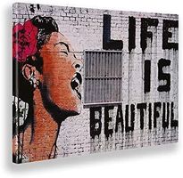 XXL BANKSY LIFE IS BEAUTIFUL 140X100 STAMPA SU TELA‪