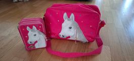 Kinder-Umhängetasche pink mit Pferdemotiv + Stifte-Etui*