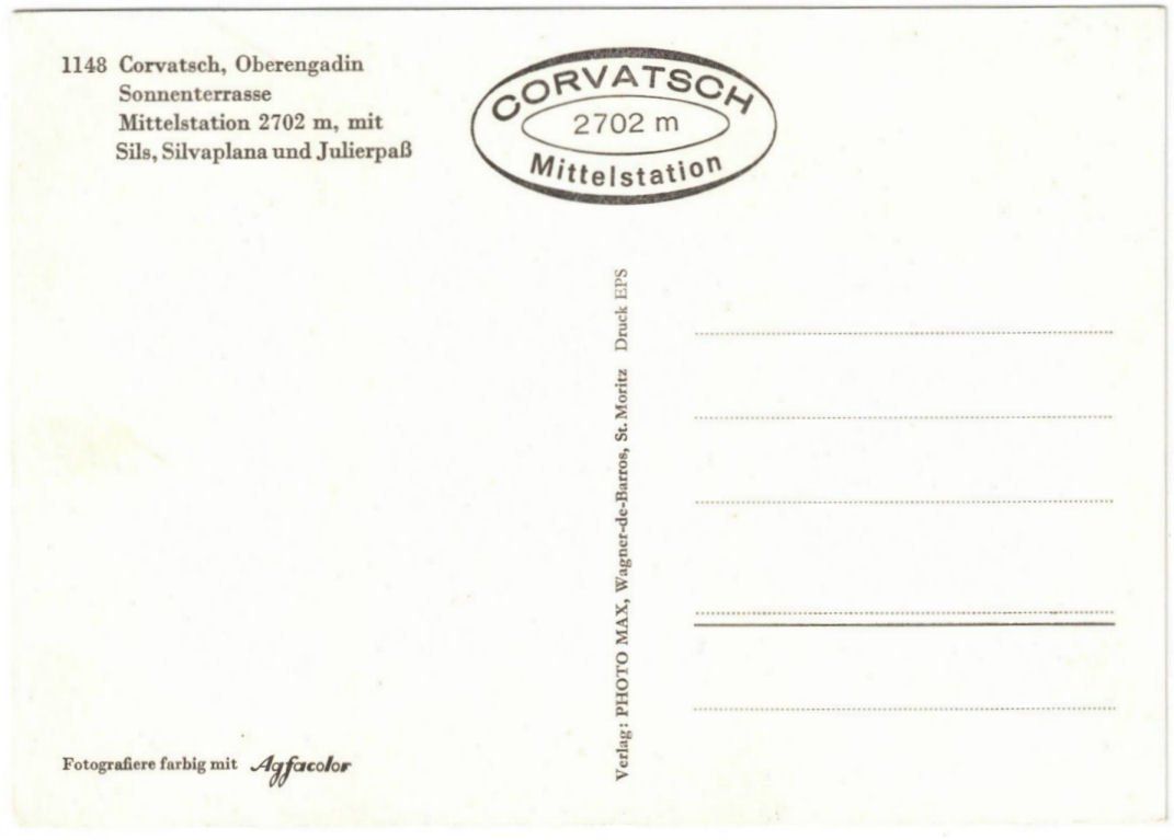 Cartoline postali: Silvaplana - Luftseilbahn Corvatsch Mittelstation – Usato da Binningen venduto da Mountainrider 1