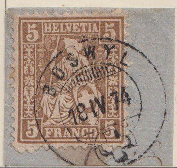 Alle Briefmarken: Sitzende Helvetia "5", V-O BOSWYL – Gebraucht aus Samnaun-Compatsch von Marken-Murk