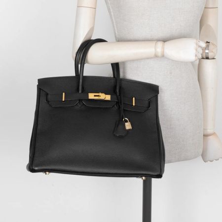 Hermès Birkin 35 Noir Clemence GHW Vintage 2001 Full Set