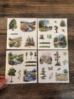 Sticker Aufkleber Scrapbook Natur Wald Berge Frühling