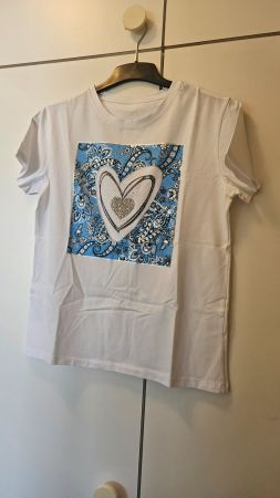T-shirt bianca misto cotone TU cuore azzurro