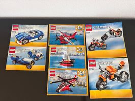 3x 3in1 LEGO CREATOR Sets (Motorrad, Auto, Helikopter)