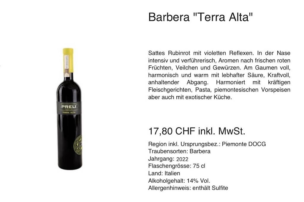 Vino: Rotwein Barbera dAsti Terra Alta – Usato da Kirchberg BE venduto da Melanie.MaraM