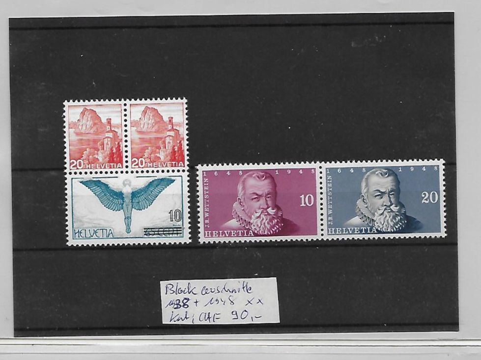 Alle Briefmarken: Blockausschnitte 1938 + 1948 ** Kat: CHF 90.- – Neu (gemäss Beschreibung) aus Basel von Ilp