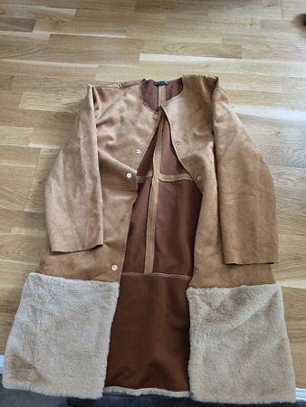 Damen Mantel ZARA Kunstleder Kunstpelz braun Grösse S