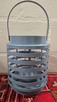 Blaue Metall Laterne Windlicht 25cm Deko Garten