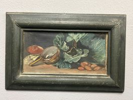 Antikes Stillleben Gemälde auf Leinwand – Vintage Holzrahmen