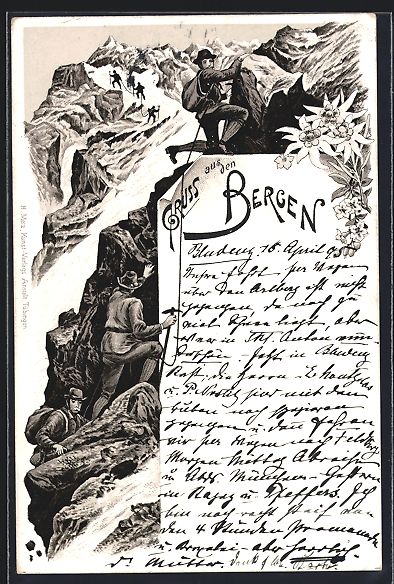 Cartes postales: Vorläufer-Lithographie Bergsteiger erkl – D'occasion à Berlin par bartko-reher