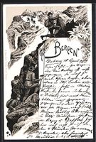 Vorläufer-Lithographie Bergsteiger erkl