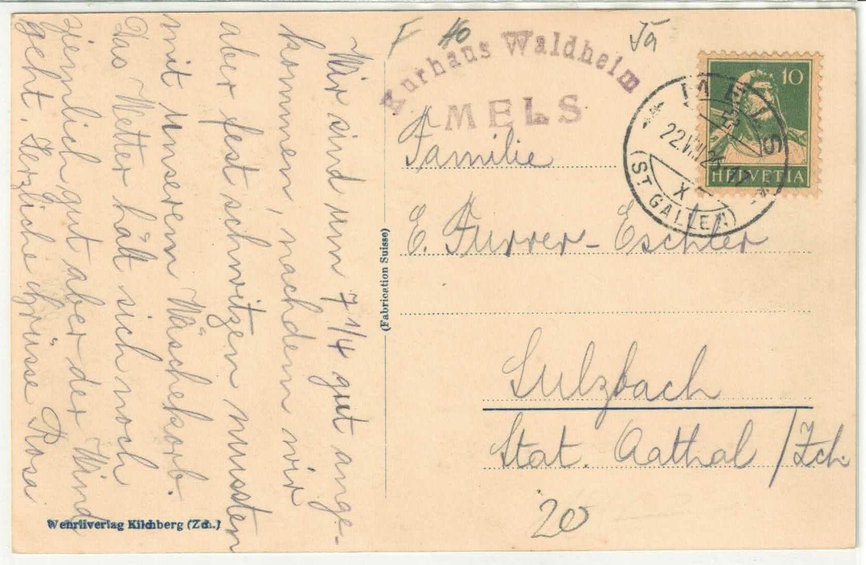 Ansichtskarten: Kurhaus Waldheim - Mels – Gebraucht aus Ettingen von Kartenplanet 1