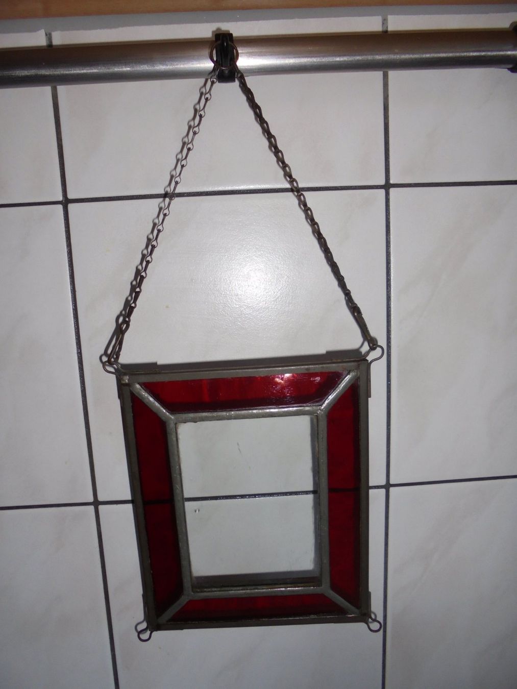 Bilderrahmen: älterer Glas Dia/Bilderrahmen innen Bleiverglast, Glas Rot – Gebraucht aus Rüschegg-Heubach von Ofen111