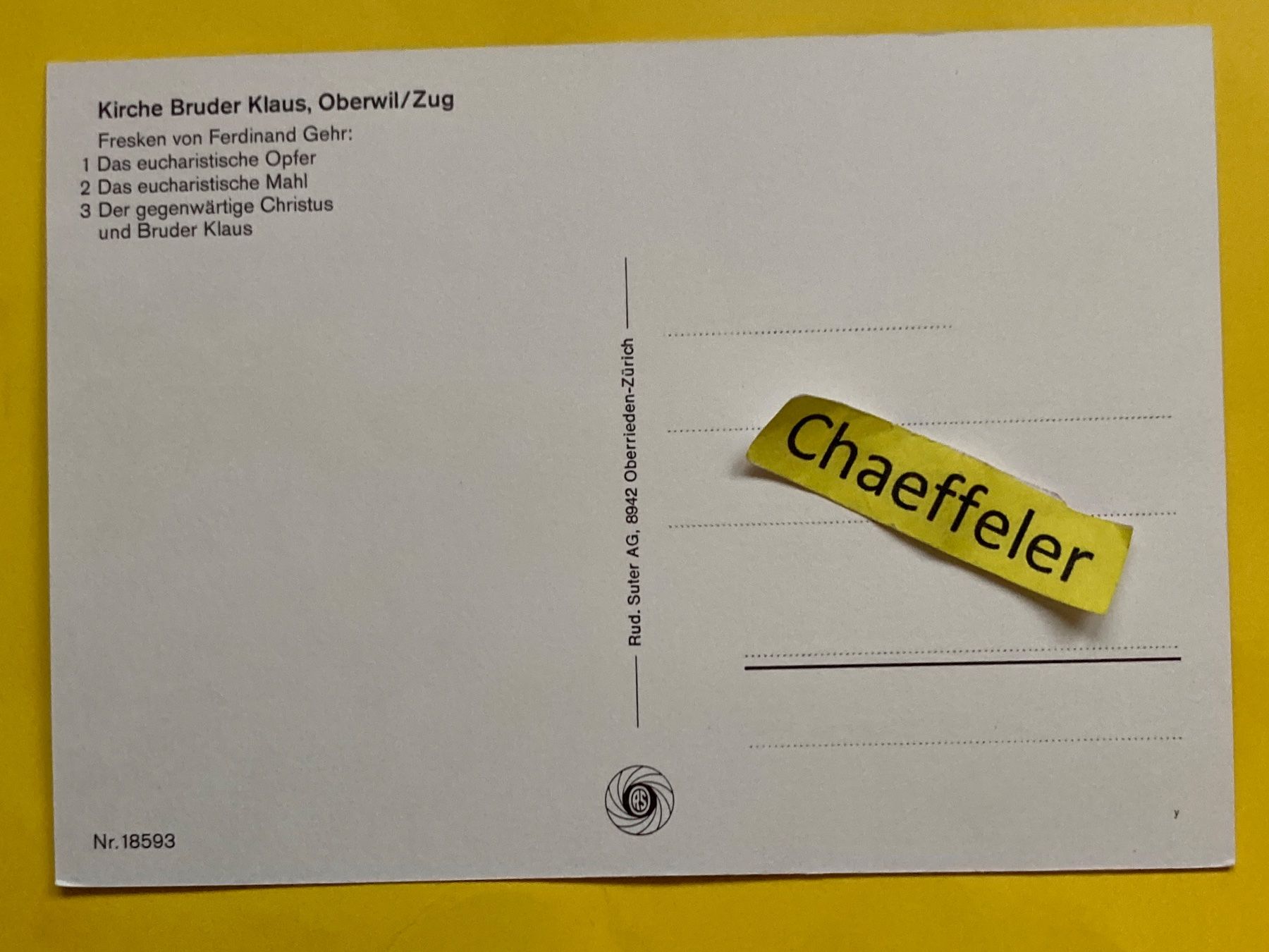 Ansichtskarten: Kirche Bruder Klaus, Oberwil / Zug – Gebraucht aus Zürich von Chaeffeler 1