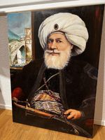 Ölgemälde: Sultan Pasa Sokolović / Mostar im Hintergrund