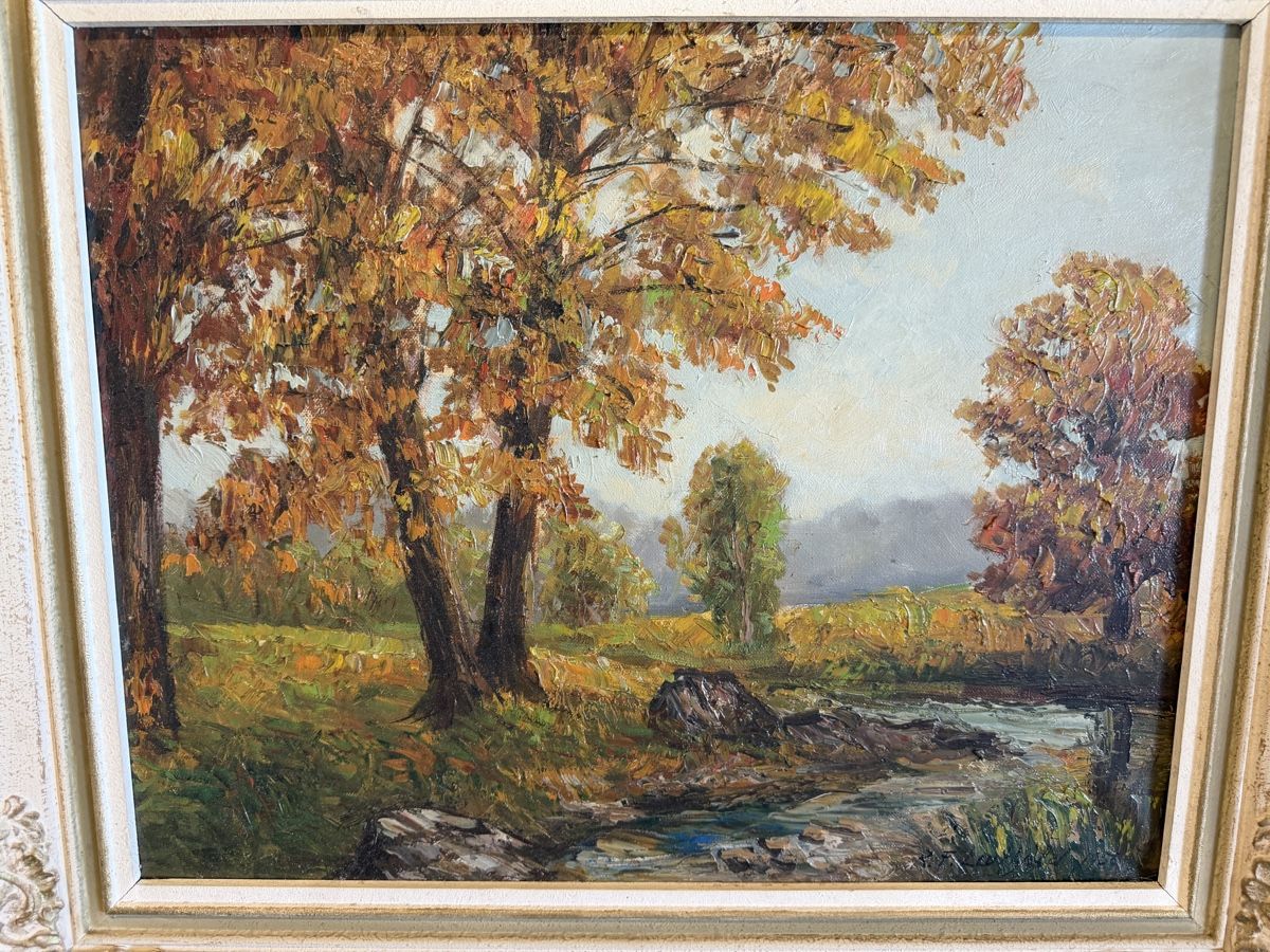Dipinti: Oelgemaelde Landschaft R.F. Leuthold 1956 mit Rahmen – Usato da Strengelbach venduto da RaenAntikDesign 1