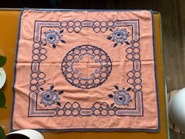 Leinen Tischtuch mit Stickerei orange/blau ca. 73x81