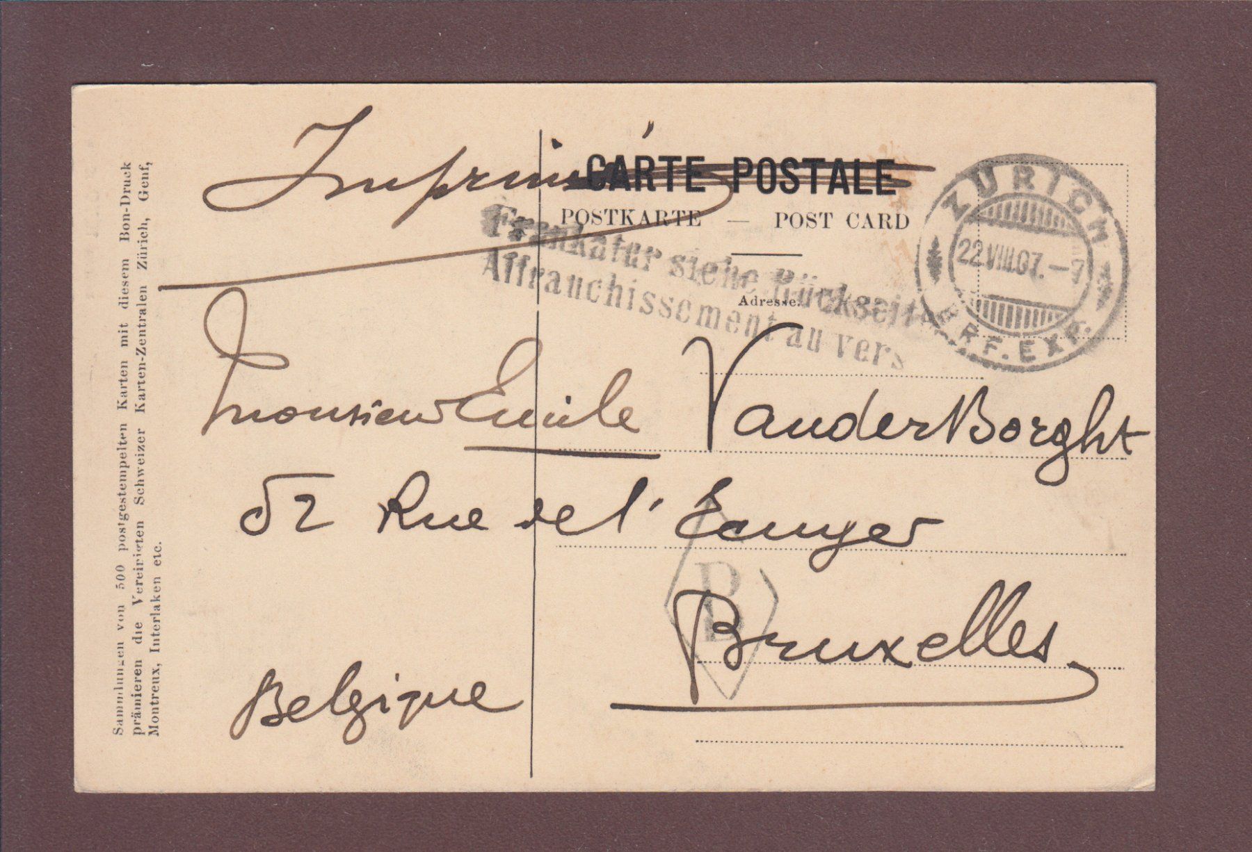 Cartoline postali: ZÜRICH - Landesmuseum - 1907 – Usato da Pully venduto da nicecards 1