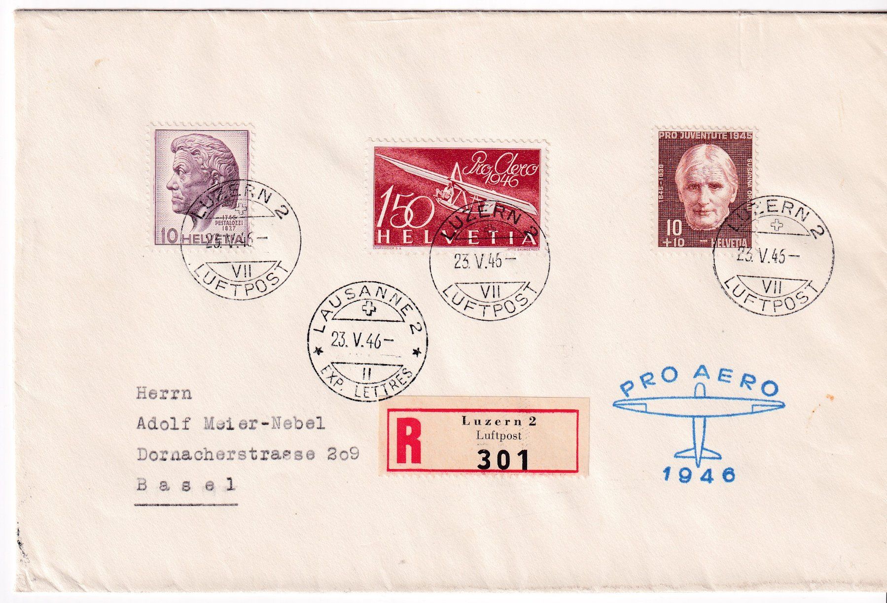 Tutti i francobolli: Pro Aero - Flug-R-Brief 1946 – Usato da Wenslingen venduto da riger11