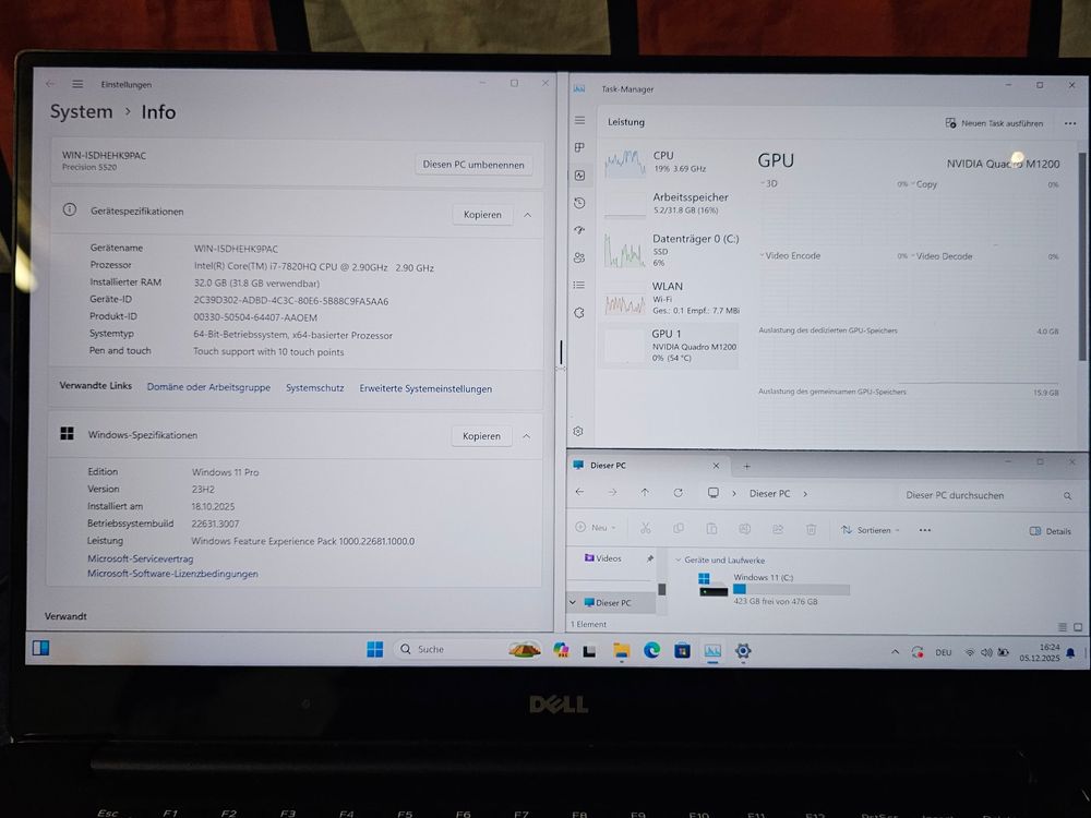DELL PRECISION 5520 32GB CORE i7-7820HQ NEW 512M.2 NVMe 10/11PRO GRADE A