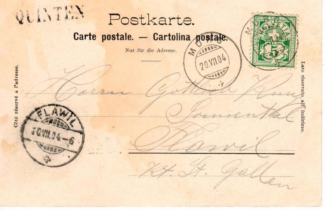 Cartoline postali: Quinten am Wallensee mit Stabstempel 1904 – Usato da Wolhusen venduto da Curver9 1