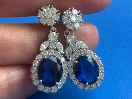 Luxus Elegante Zirkonia Ohrschmuck  Farbe: Silber/ Blau