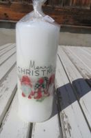 Weihnachtskerze weiss mit Wichtel Motiv
