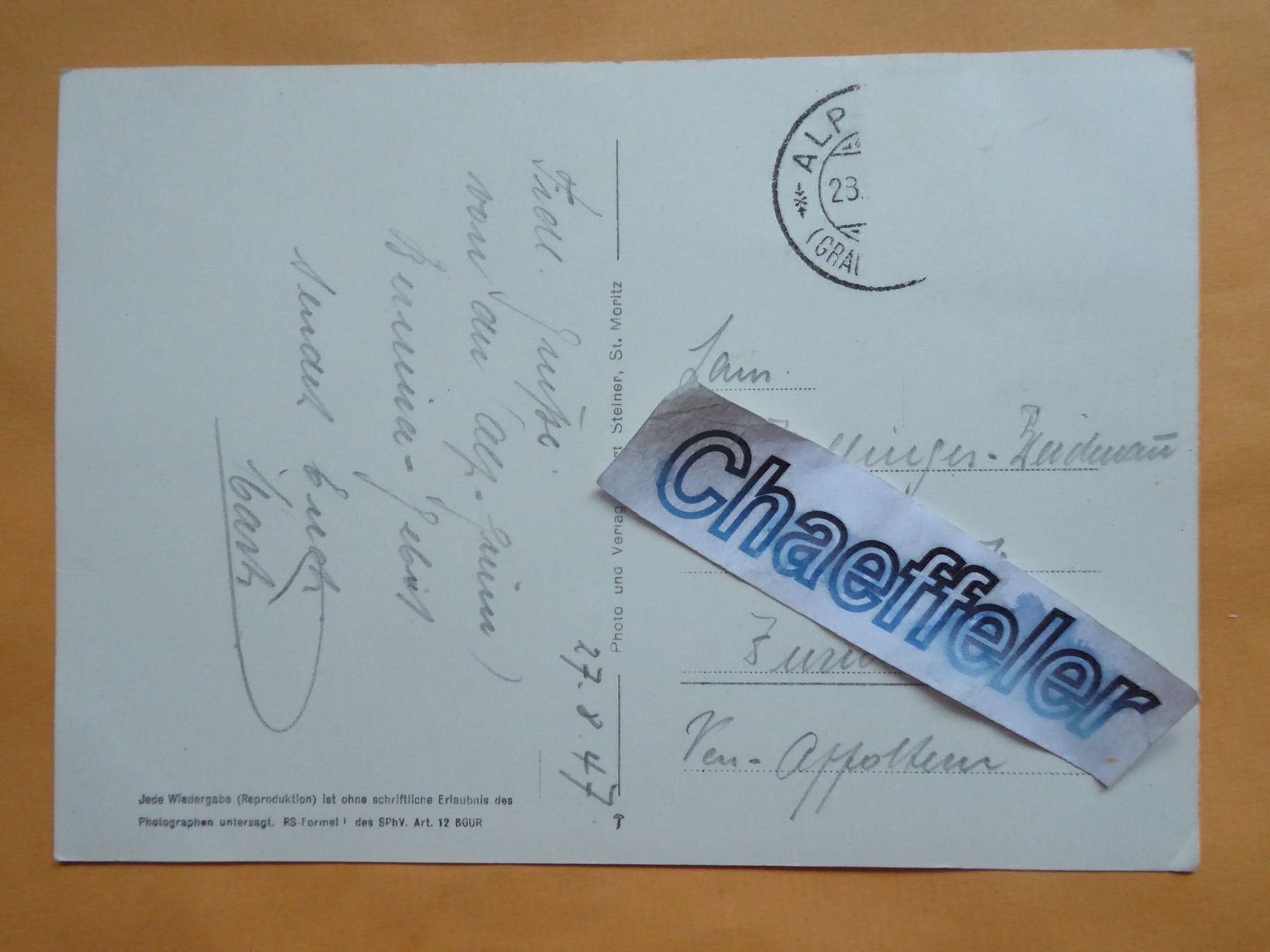 Cartes postales: 1947 Berninabahn mit Berninagruppe – D'occasion à Zürich par Chaeffeler 1