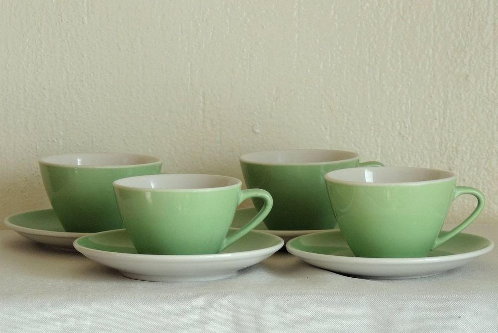 Lot De 4 Tasses à Thé Et Soucoupes Saint Amand Menthe - Ressourcerie