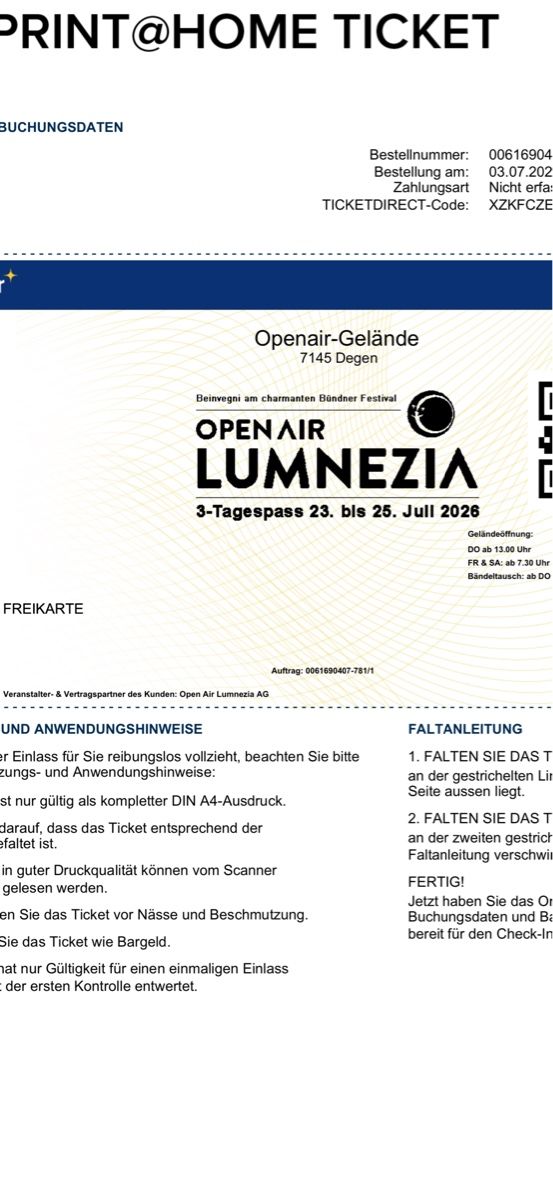 Biglietti: 2x 3 Tagespass OpenAir Lumnezia – Nuovo (secondo la descrizione) da Schenkon venduto da Pre-Owned-Seller