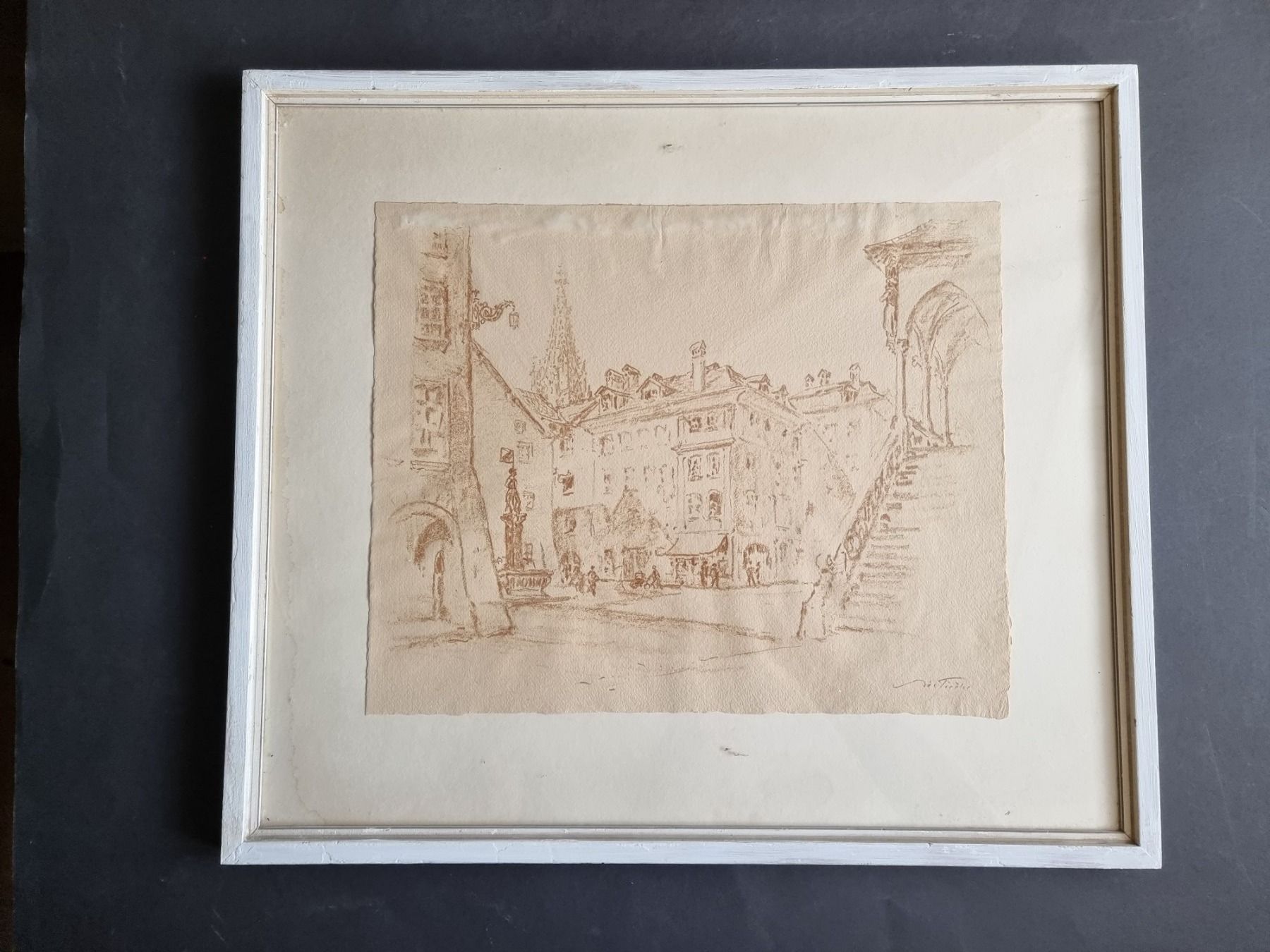 Grafica & Litografie: Adolf Tièche Lithographie Rathausplatz Bern mit Rahmen – Usato da Gersau venduto da grafik-kunst