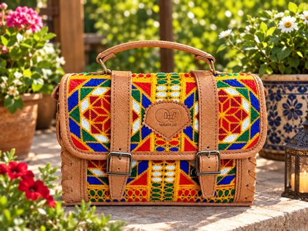 Ledertasche mit Stoffeinsatz klein neuwertig