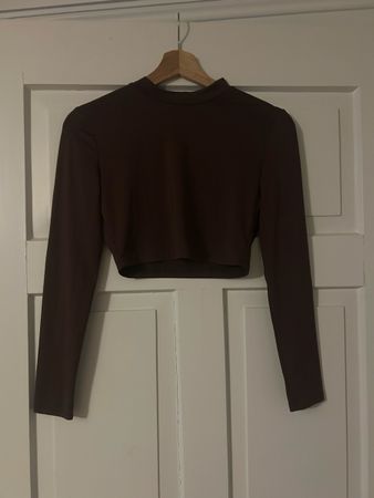 Damen Crop Top Langarm braun Grösse S 