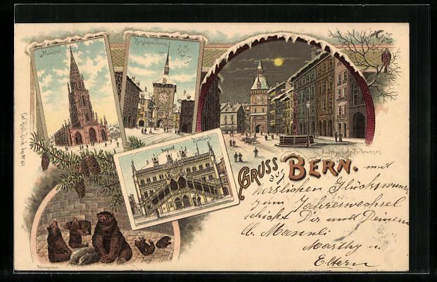 Cartes postales: Litho Bern, Münster, Rathhaus, Dudelsac – D'occasion à Berlin par bartko-reher