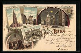 Litho Bern, Münster, Rathhaus, Dudelsac