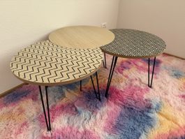 Beistelltisch Set 3-teilig rund Holz Metall schwarz