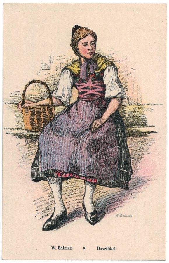 Cartoline postali: Schweizer Trachten: BASELBIET - Costumes Suisses – Usato da Frauenfeld venduto da POML