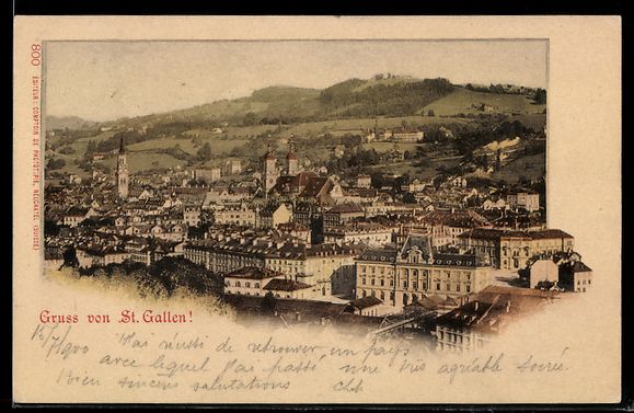 Cartoline postali: AK St. Gallen, Teilansicht mit Kirche – Usato da Berlin venduto da bartko-reher