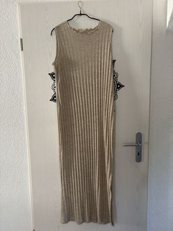 Rippstrick Kleid ärmellos beige/gold L/XL