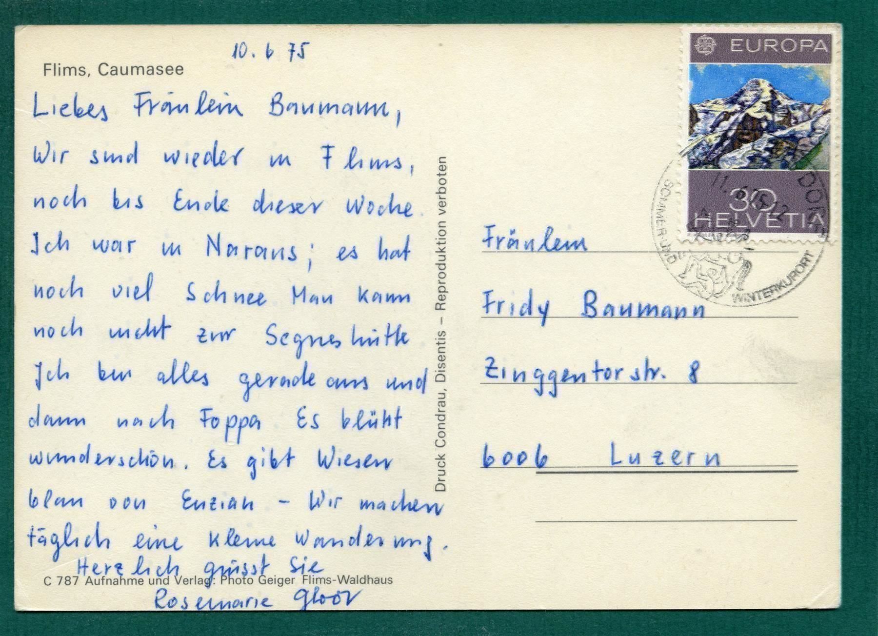 Cartoline postali: Flims, am Caumasee, 1975, gelaufen, Grossformat – Usato da Sargans venduto da Hausi1951 1