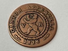 Kantonsmünzen:Appenzell 1/2 Batzen 1816 Schweiz
