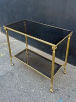 Bar Cart Brass Glass Black Two Tier Wheels Vintage