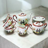 Service à thé ancien, porcelaine, Geishas, Japon, 25 pièces.