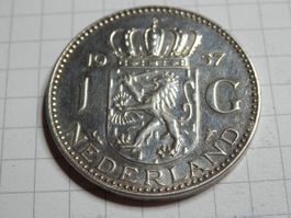 Niederlande 1 Gulden, 1957 Silber 0.720, 6.5 Gramm neuwertig