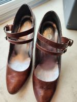 Leder Pumps Gr. 39 mit Schnallen Braun
