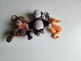 3 schöne Plüschtier Anhänger / Gorilla, Orangutan, Seepferd