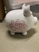 grosses Porzellan Sparschwein, Aufdruck Happy Birthday