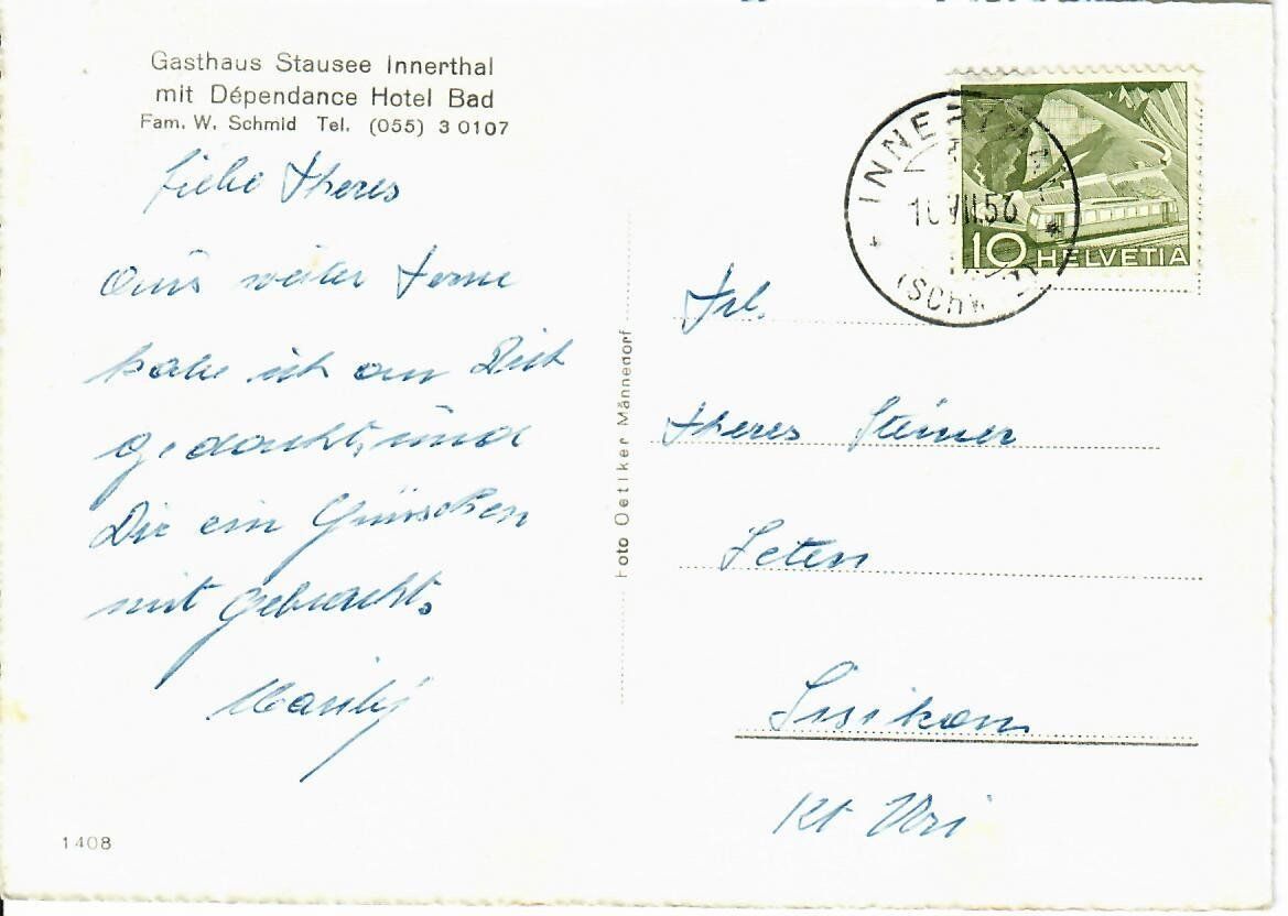 Cartoline postali: Gasthaus Stausee Innerthal 1956 – Usato da Hochdorf venduto da Ziegel-16 1
